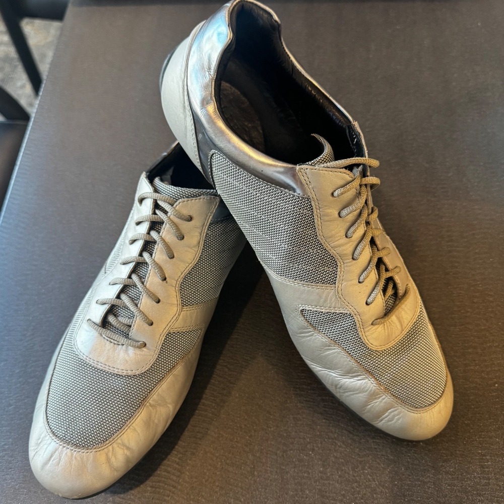 Ralph Lauren Morrison Men 12 D Silver Metallic Leather Mesh Fashion Sneakers - Picture 7 of 15